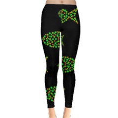 Green Fishes Pattern Leggings  by Valentinaart