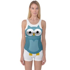 Cute Blue Owl One Piece Boyleg Swimsuit by Valentinaart