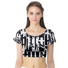 Black And White Abstraction Short Sleeve Crop Top (tight Fit) by Valentinaart
