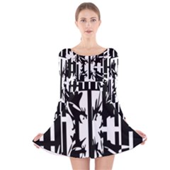 Black And White Abstraction Long Sleeve Velvet Skater Dress by Valentinaart