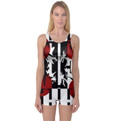 Red, Black And White Elegant Design One Piece Boyleg Swimsuit by Valentinaart