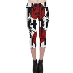 Red, Black And White Elegant Design Capri Leggings  by Valentinaart