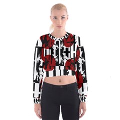 Red, Black And White Elegant Design Women s Cropped Sweatshirt by Valentinaart