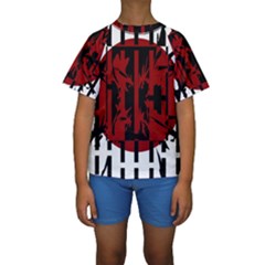 Red, Black And White Decorative Design Kid s Short Sleeve Swimwear by Valentinaart