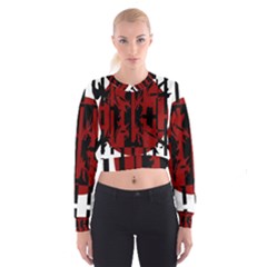 Red, Black And White Decorative Design Women s Cropped Sweatshirt by Valentinaart