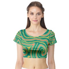 Green And Orange Lines Short Sleeve Crop Top (tight Fit) by Valentinaart
