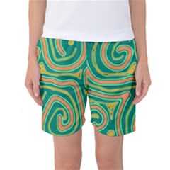 Green And Orange Lines Women s Basketball Shorts by Valentinaart