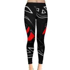 Black And Red Artistic Abstraction Leggings  by Valentinaart