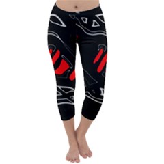 Black And Red Artistic Abstraction Capri Winter Leggings  by Valentinaart