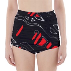 Black And Red Artistic Abstraction High-waisted Bikini Bottoms by Valentinaart