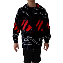 Black And Red Artistic Abstraction Hooded Wind Breaker (kids) by Valentinaart