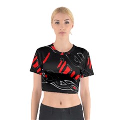 Black And Red Artistic Abstraction Cotton Crop Top by Valentinaart
