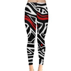 Red, Black And White Abstract Art Leggings  by Valentinaart