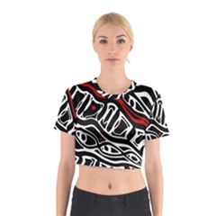 Red, Black And White Abstract Art Cotton Crop Top by Valentinaart
