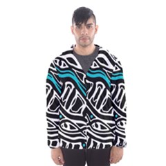 Blue, Black And White Abstract Art Hooded Wind Breaker (men) by Valentinaart