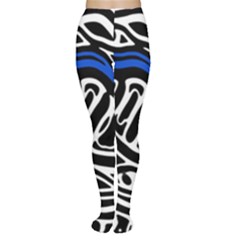 Deep Blue, Black And White Abstract Art Women s Tights by Valentinaart