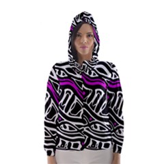 Purple, Black And White Abstract Art Hooded Wind Breaker (women) by Valentinaart