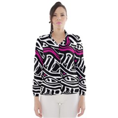 Magenta, Black And White Abstract Art Wind Breaker (women) by Valentinaart