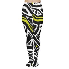 Yellow, Black And White Abstract Art Women s Tights by Valentinaart