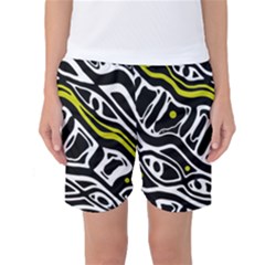 Yellow, Black And White Abstract Art Women s Basketball Shorts by Valentinaart