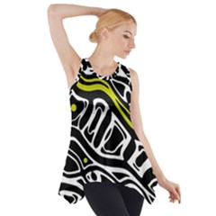 Yellow, Black And White Abstract Art Side Drop Tank Tunic by Valentinaart