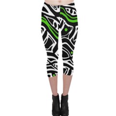 Green, Black And White Abstract Art Capri Leggings  by Valentinaart