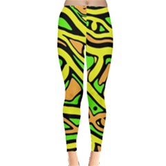 Yellow, Green And Oragne Abstract Art Leggings  by Valentinaart