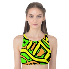 Yellow, Green And Oragne Abstract Art Tank Bikini Top by Valentinaart