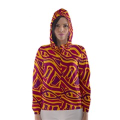 Orange Abstract Art Hooded Wind Breaker (women) by Valentinaart