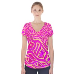 Pink Abstract Art Short Sleeve Front Detail Top by Valentinaart