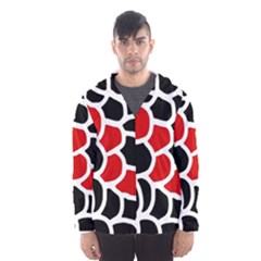 Red, Black And White Abstraction Hooded Wind Breaker (men) by Valentinaart
