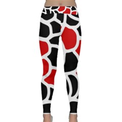 Red, Black And White Abstraction Yoga Leggings  by Valentinaart