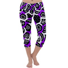 Purple Playful Design Capri Yoga Leggings by Valentinaart