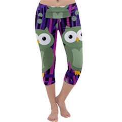 Green And Purple Owl Capri Yoga Leggings by Valentinaart