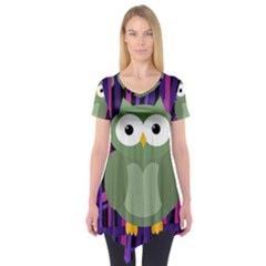 Green And Purple Owl Short Sleeve Tunic  by Valentinaart