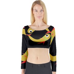 Yellow Fishes Long Sleeve Crop Top by Valentinaart