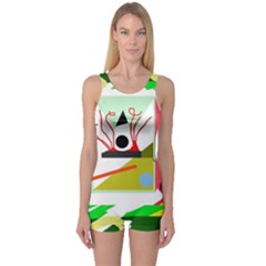 Green Abstract Artwork One Piece Boyleg Swimsuit by Valentinaart