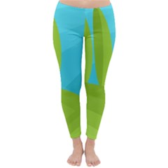 Green And Blue Landscape Winter Leggings  by Valentinaart
