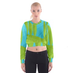 Green And Blue Landscape Women s Cropped Sweatshirt by Valentinaart