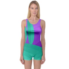 Purple And Green Landscape One Piece Boyleg Swimsuit by Valentinaart