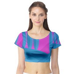 Pink And Blue Landscape Short Sleeve Crop Top (tight Fit) by Valentinaart