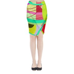 Colorful Abstraction By Moma Midi Wrap Pencil Skirt