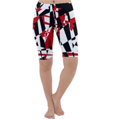 Red, Black And White Chaos Cropped Leggings  by Valentinaart