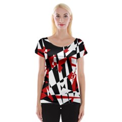 Red, Black And White Chaos Women s Cap Sleeve Top by Valentinaart