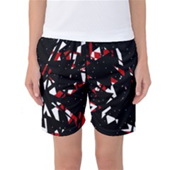 Black, Red And White Chaos Women s Basketball Shorts by Valentinaart