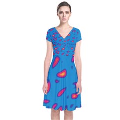 Blue And Red Neon Short Sleeve Front Wrap Dress by Valentinaart