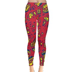 Yellow And Red Neon Design Leggings  by Valentinaart