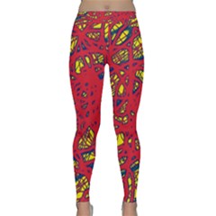Yellow And Red Neon Design Yoga Leggings  by Valentinaart