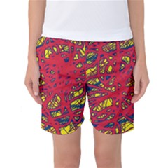Yellow And Red Neon Design Women s Basketball Shorts by Valentinaart