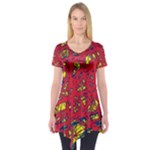 Yellow and red neon design Short Sleeve Tunic 